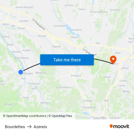 Bourdettes to Azereix map