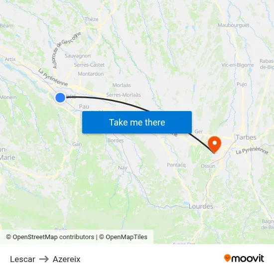 Lescar to Azereix map