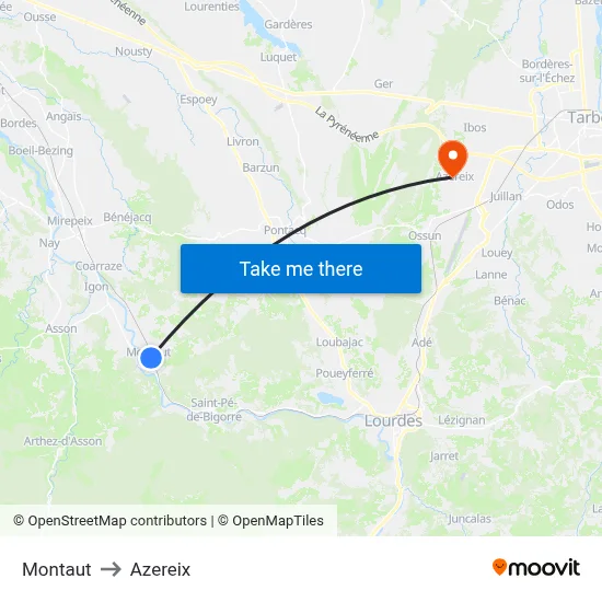 Montaut to Azereix map