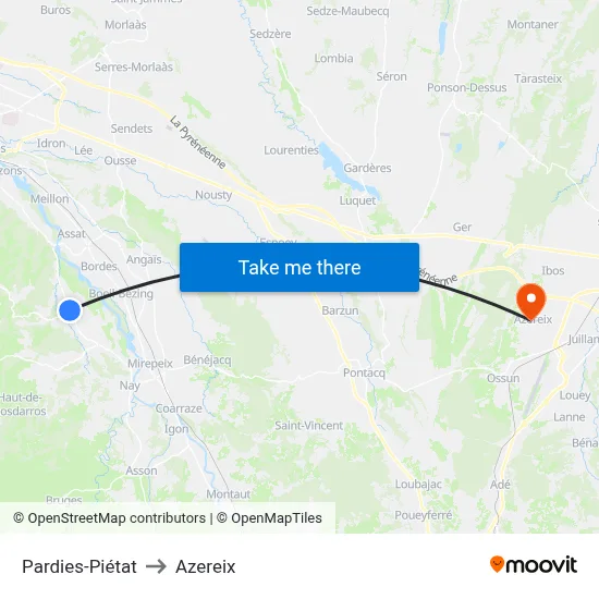 Pardies-Piétat to Azereix map