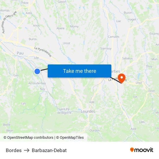 Bordes to Barbazan-Debat map
