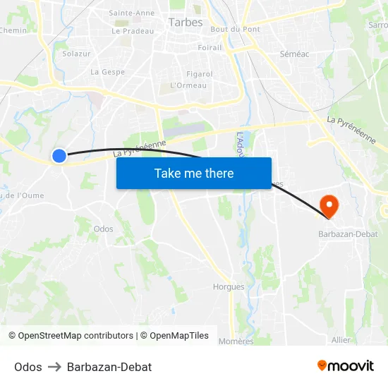Odos to Barbazan-Debat map