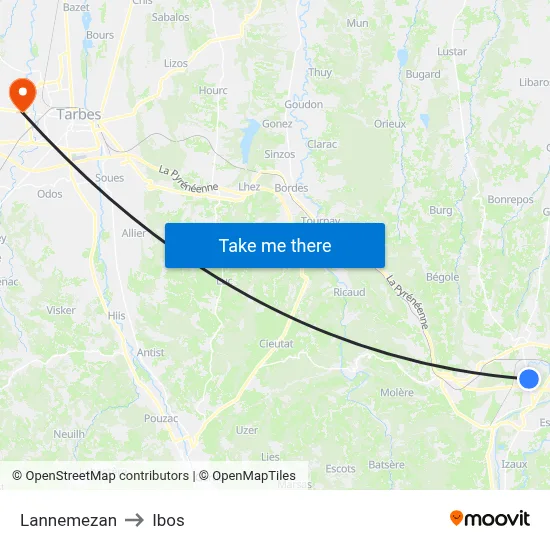 Lannemezan to Ibos map