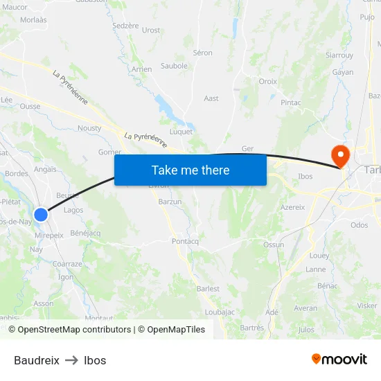 Baudreix to Ibos map
