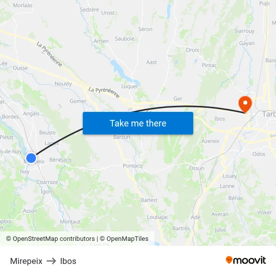 Mirepeix to Ibos map