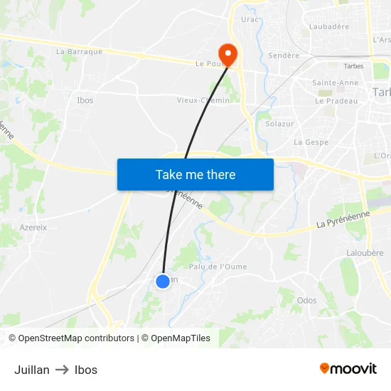 Juillan to Ibos map