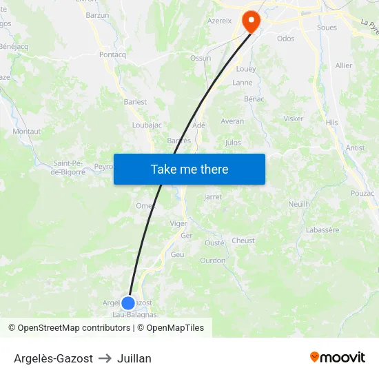 Argelès-Gazost to Juillan map