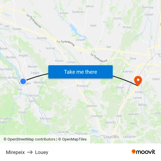 Mirepeix to Louey map