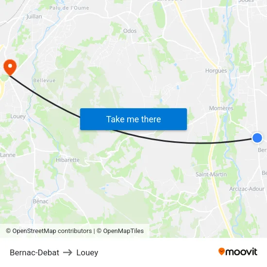 Bernac-Debat to Louey map