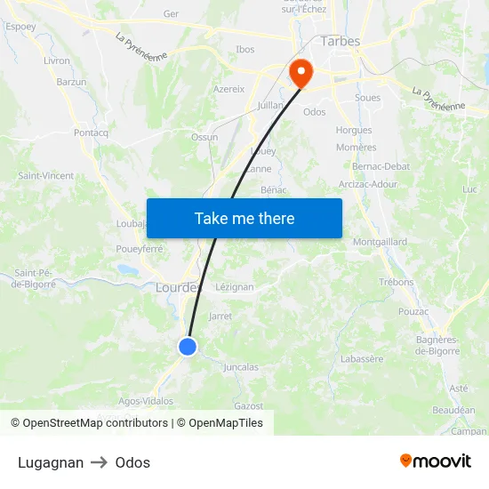 Lugagnan to Odos map