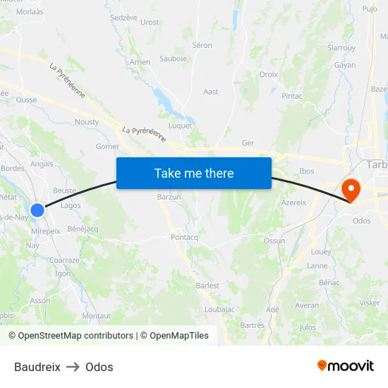 Baudreix to Odos map