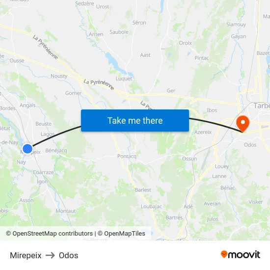 Mirepeix to Odos map