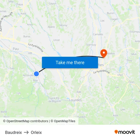 Baudreix to Orleix map