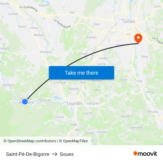 Saint-Pé-De-Bigorre to Soues map