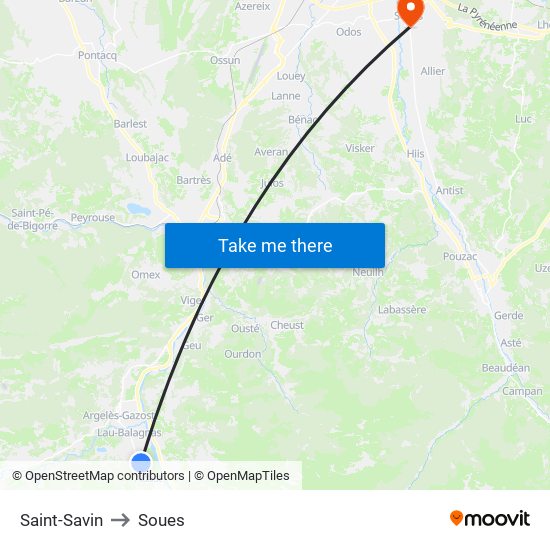 Saint-Savin to Soues map