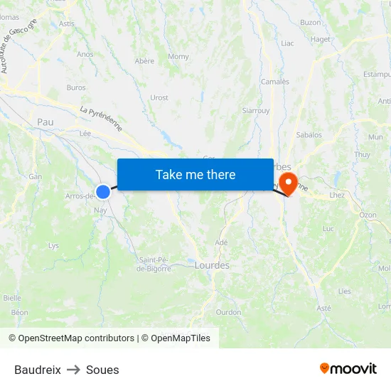 Baudreix to Soues map