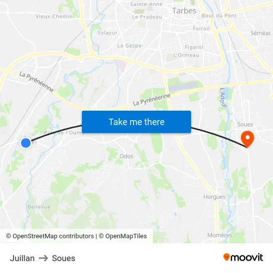 Juillan to Soues map