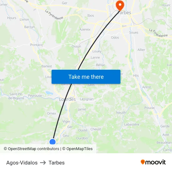 Agos-Vidalos to Tarbes map