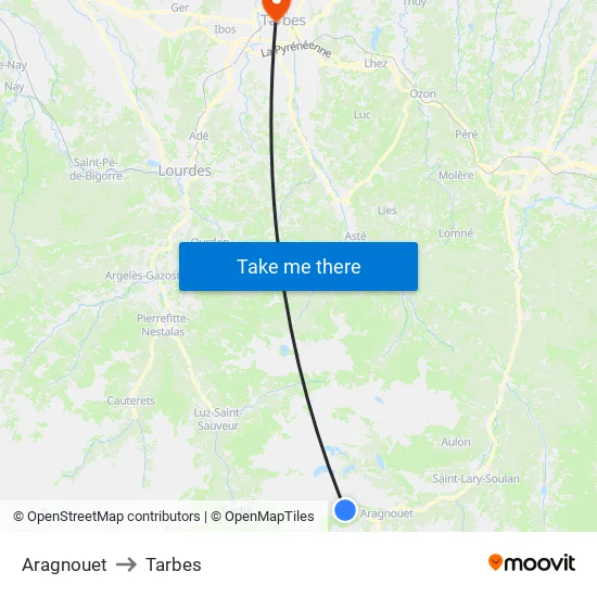 Aragnouet to Tarbes map