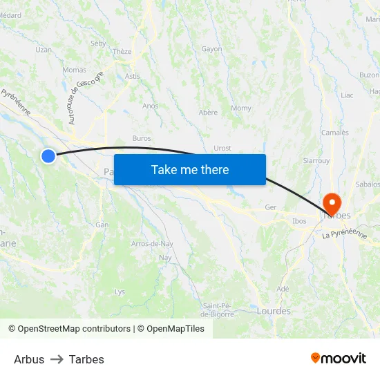 Arbus to Tarbes map
