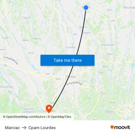 Marciac to Cpam Lourdes map