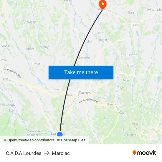 C.A.D.A Lourdes to Marciac map