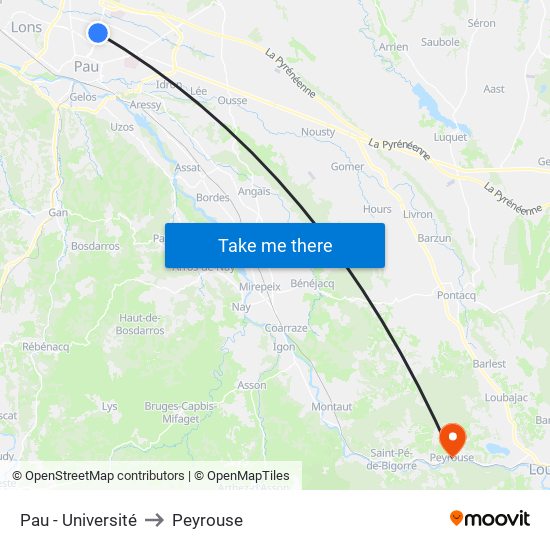 Pau - Université to Peyrouse map