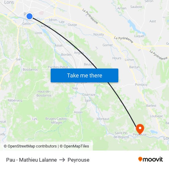Pau - Mathieu Lalanne to Peyrouse map