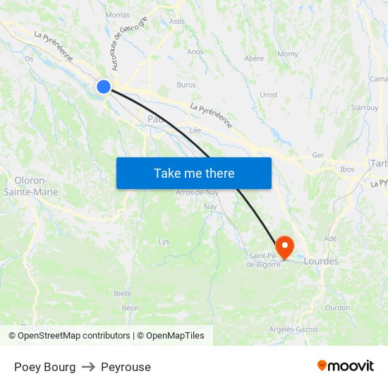 Poey Bourg to Peyrouse map