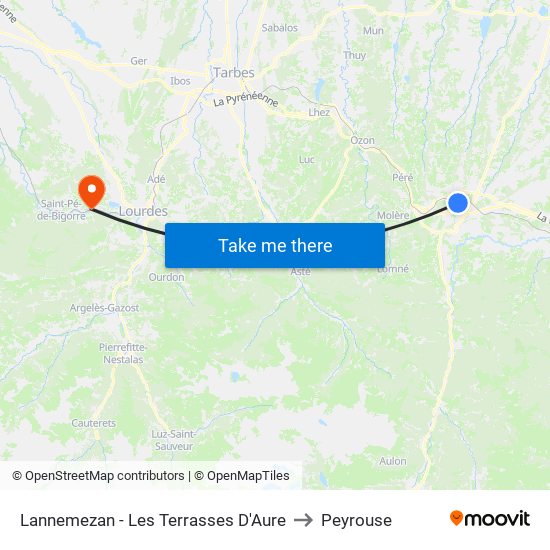 Lannemezan - Les Terrasses D'Aure to Peyrouse map