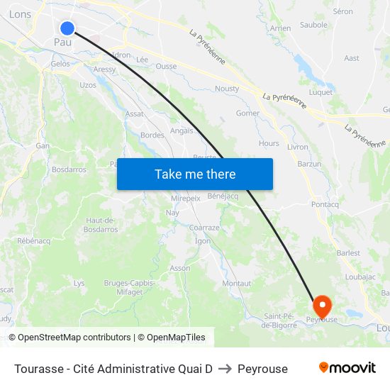 Tourasse - Cité Administrative Quai D to Peyrouse map