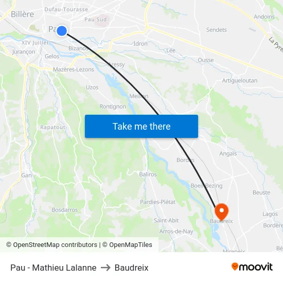 Pau - Mathieu Lalanne to Baudreix map