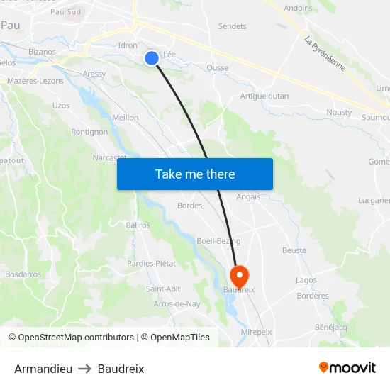 Armandieu to Baudreix map