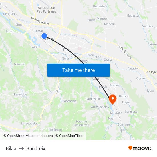 Bilaa to Baudreix map