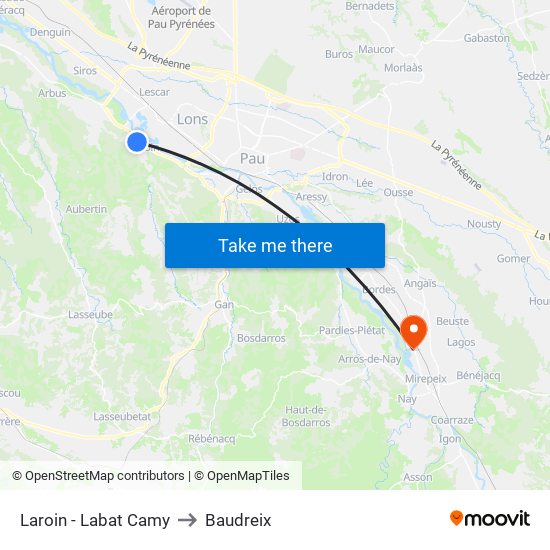 Laroin - Labat Camy to Baudreix map