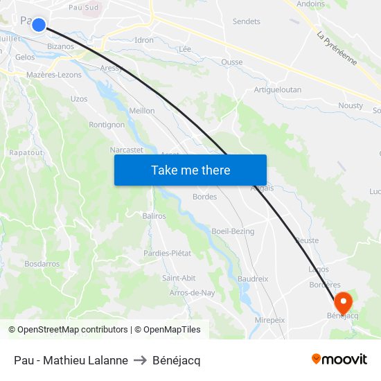Pau - Mathieu Lalanne to Bénéjacq map