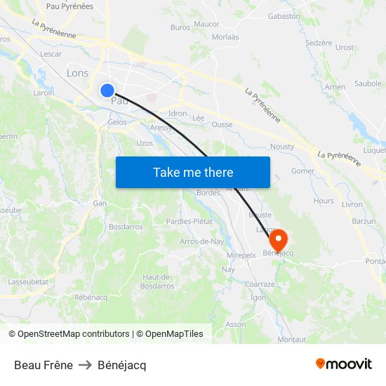 Beau Frêne to Bénéjacq map