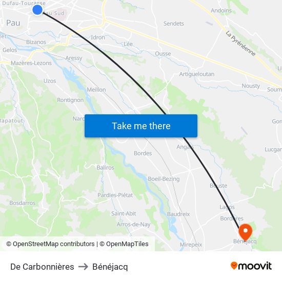 De Carbonnières to Bénéjacq map