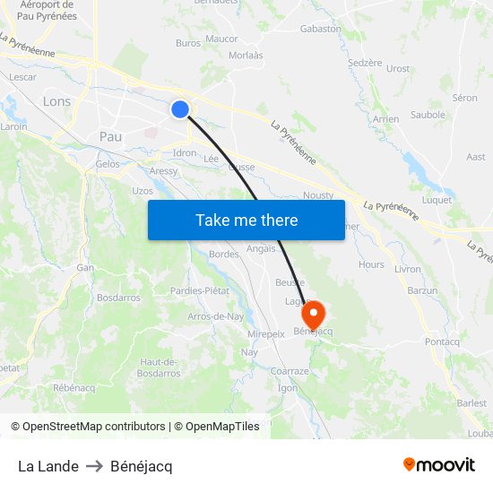 La Lande to Bénéjacq map