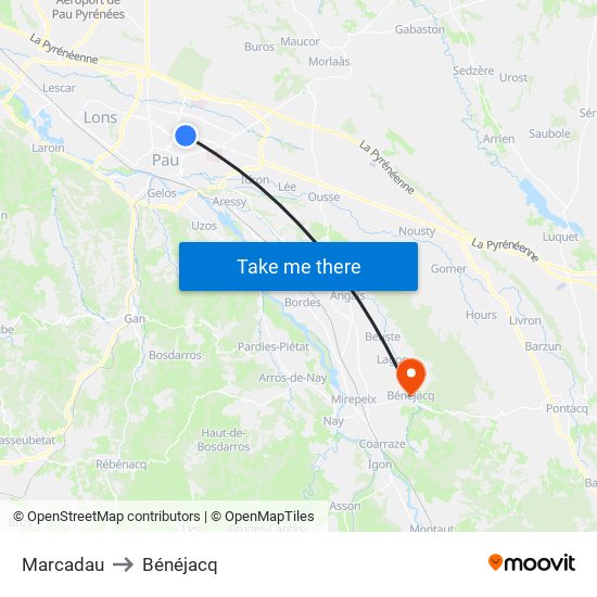 Marcadau to Bénéjacq map