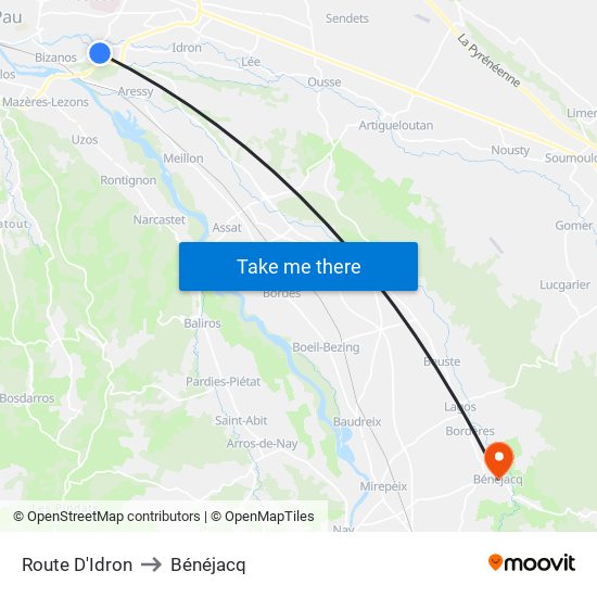 Route D'Idron to Bénéjacq map