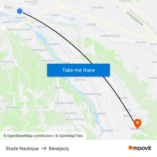 Stade Nautique to Bénéjacq map