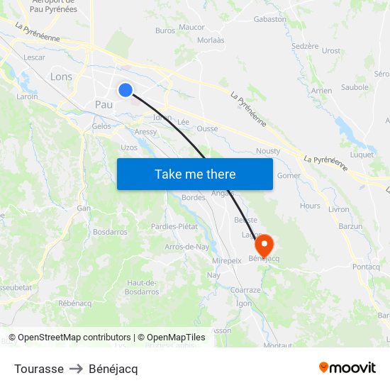 Tourasse to Bénéjacq map