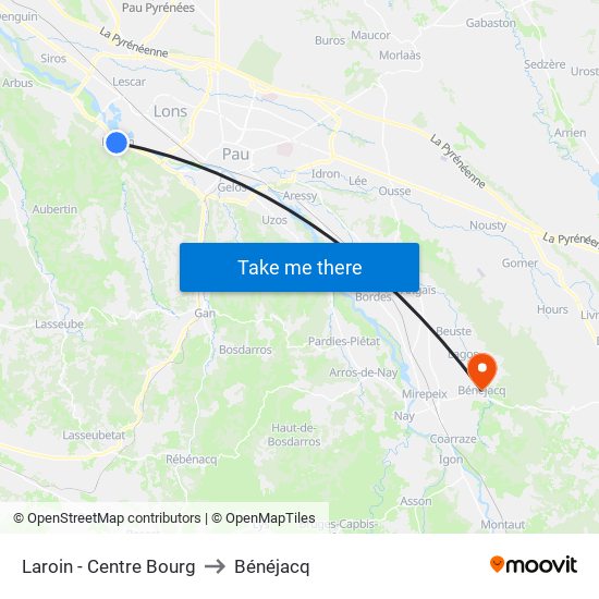 Laroin - Centre Bourg to Bénéjacq map