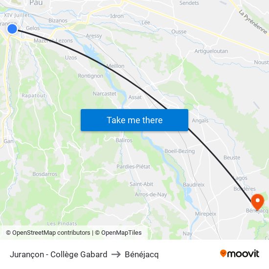 Jurançon - Collège Gabard to Bénéjacq map