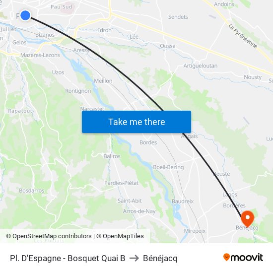 Pl. D'Espagne - Bosquet Quai B to Bénéjacq map
