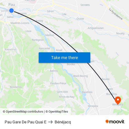 Pau Gare De Pau Quai E to Bénéjacq map