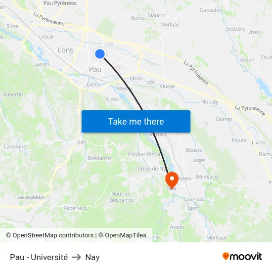 Pau - Université to Nay map