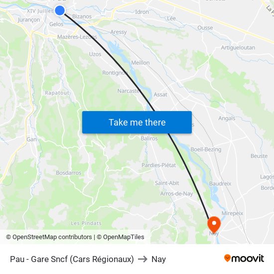 Pau - Gare Sncf (Cars Régionaux) to Nay map