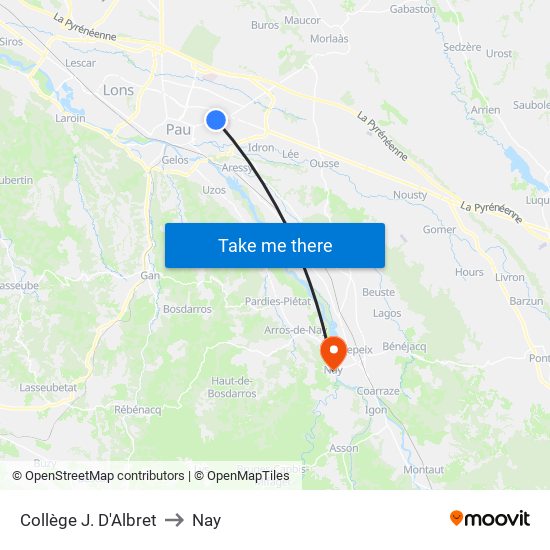 Collège J. D'Albret to Nay map